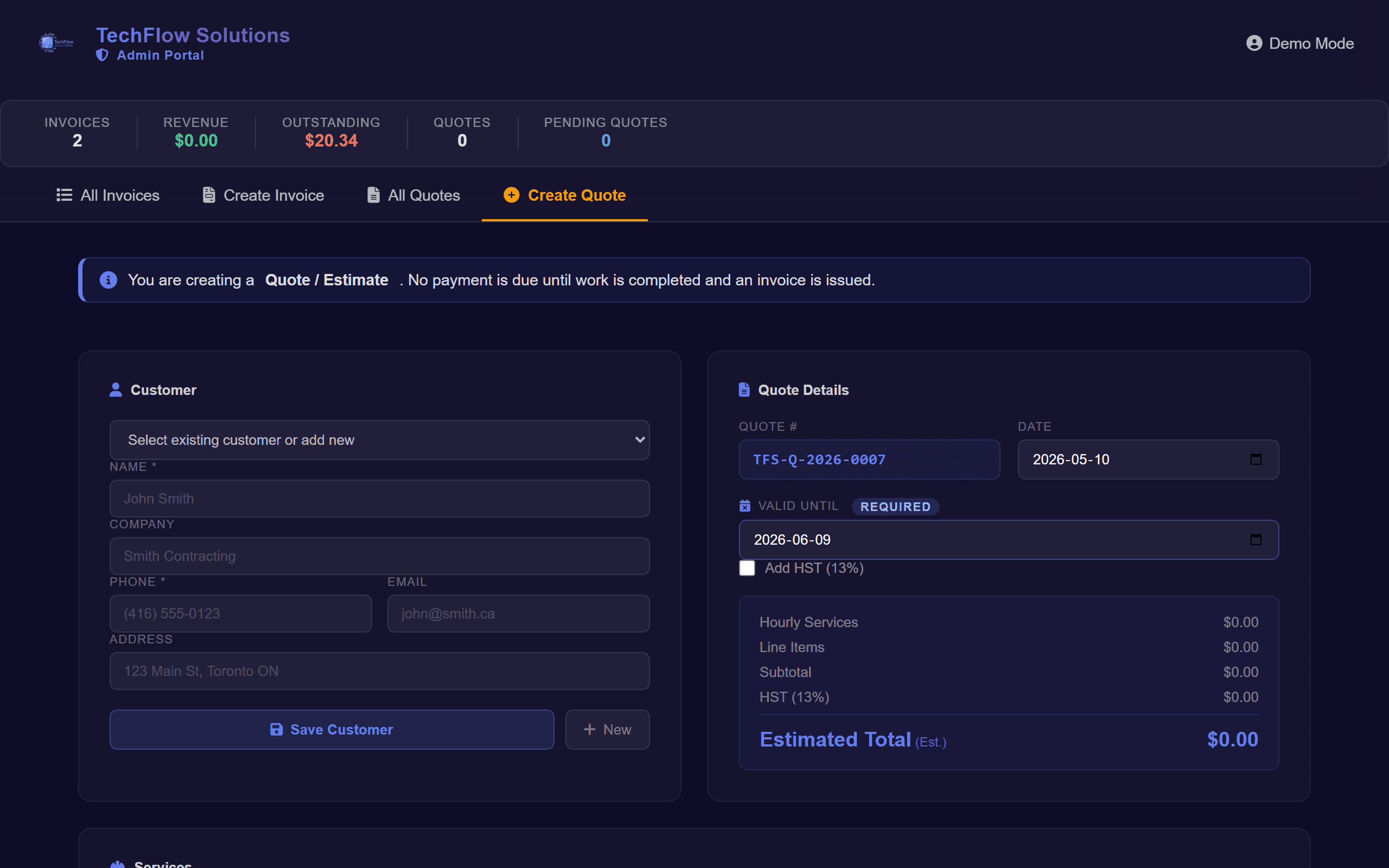 InvoicePro quote builder — quotes with expiration dates and one-click conversion to invoice.